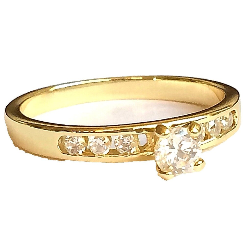 Vintage Eternity Solitaire Engagement Ring Size 11 Gold Plated Cubic Zirconia